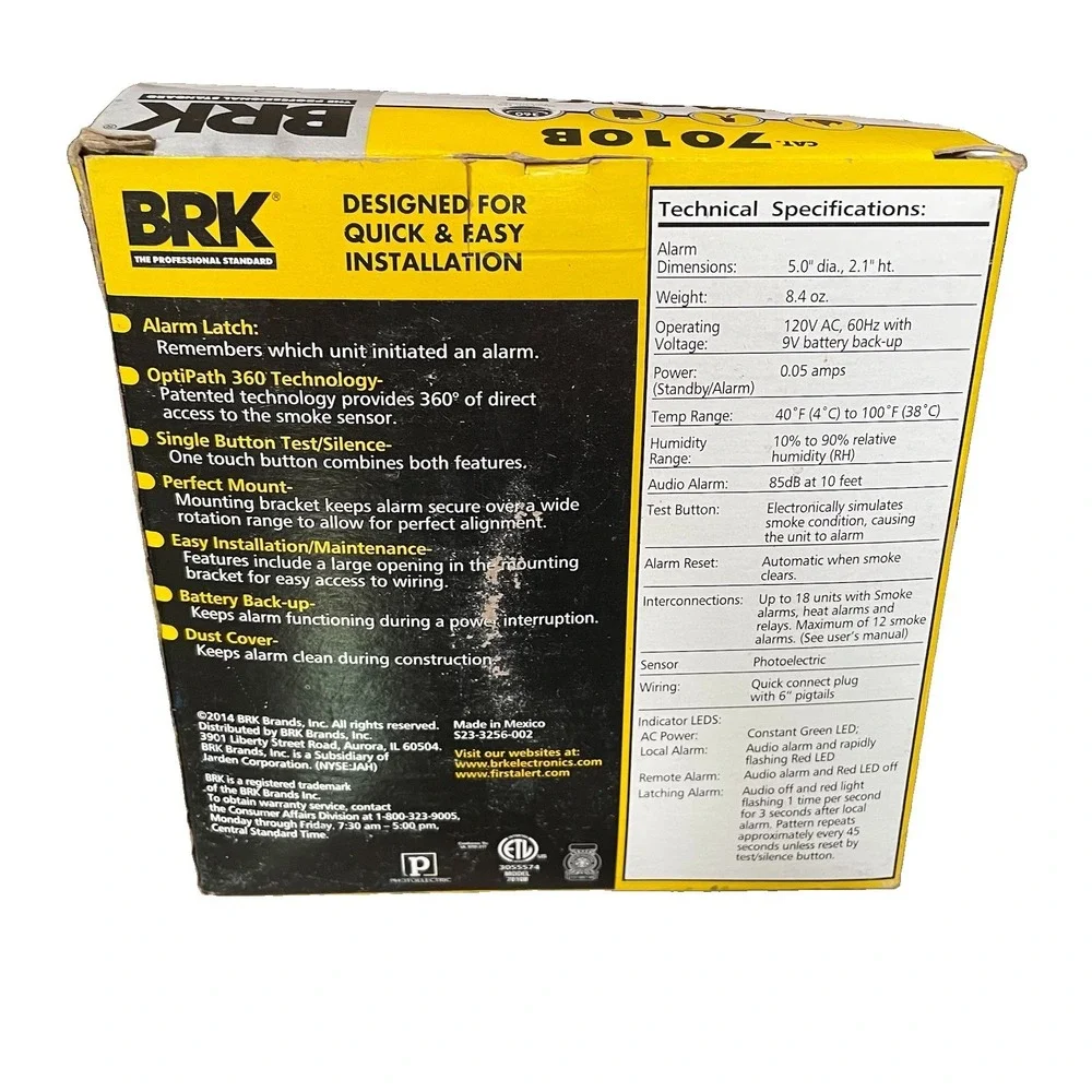 First Alert BRK Cat. 7010B AC Powered Hardwired Smoke Alarm Battery Backup New